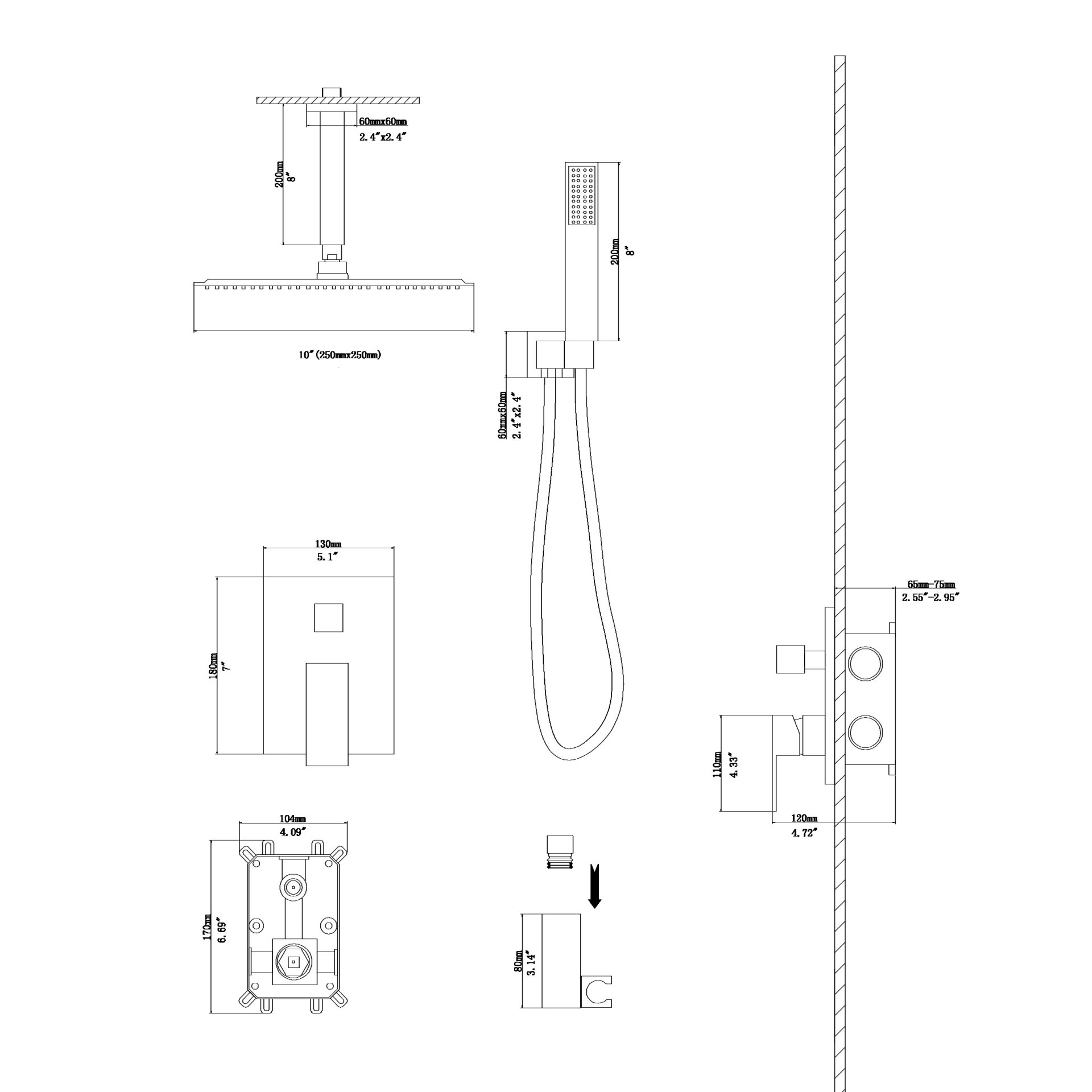 Dual Shower Head System With Ceiling Mount And Rough In Valve - Gold - Image 3