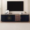 Modern Minimalist TV Stand For TVs Up To 80", Entertainment Center With 3 Drawers And 1 Shelf, Metal Handles And 2 Cabinets For Living Room - Black - Image 3