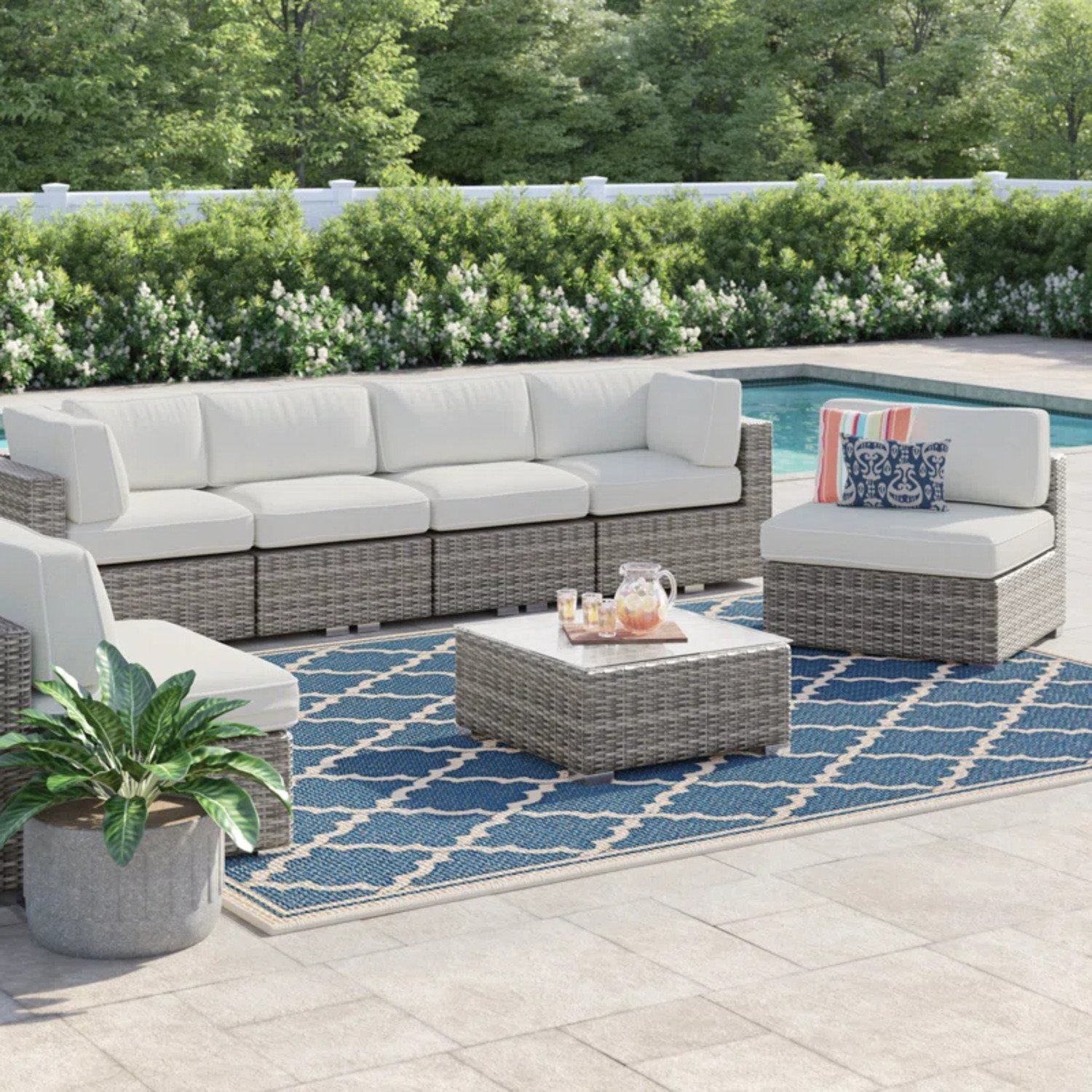 6 Piece Rattan Wicker Patio Set With Cushions, All Weather - Gray Mix - Image 9