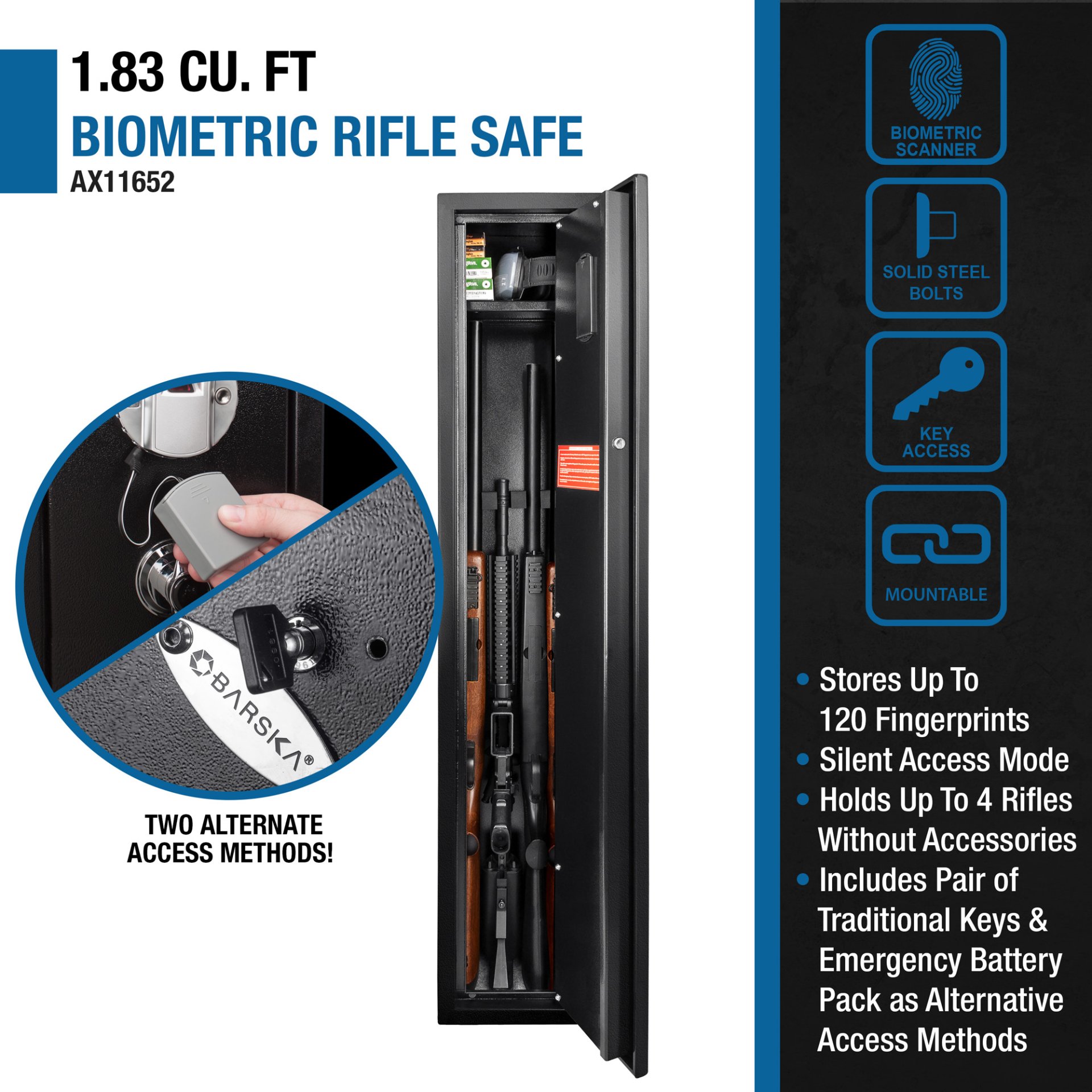 1 83 Cu Ft Biometric Rifle Safe - Black - Image 8