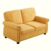Soft Loveseat, Upholstered 2 Seater Couch, Loose Back Cushions And Turned Legs - Mustard Yellow - Image 4