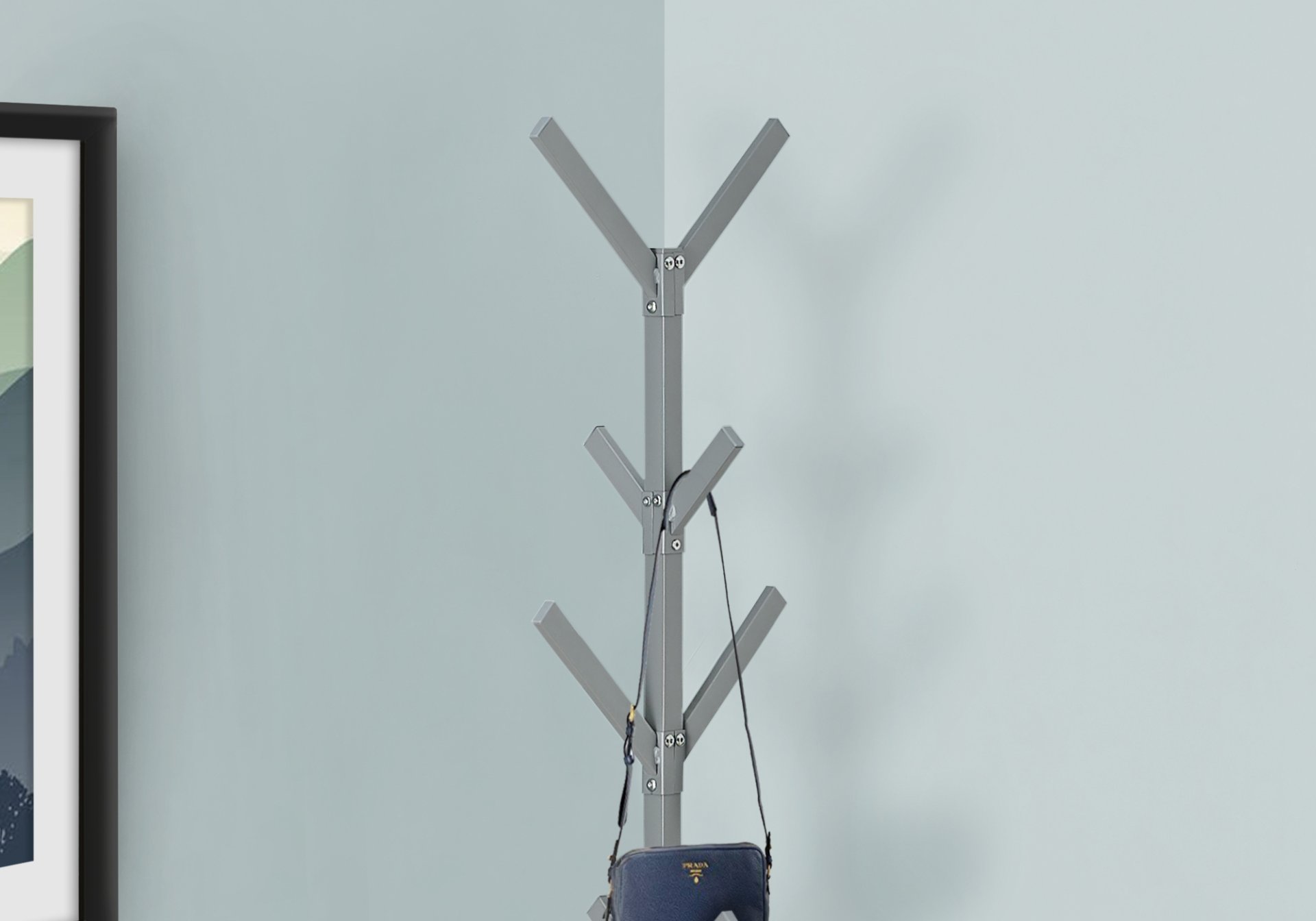 Coat Rack, Hall Tree, Free Standing, 8 Hooks, Entryway, Contemporary & Modern - Silver - Image 3