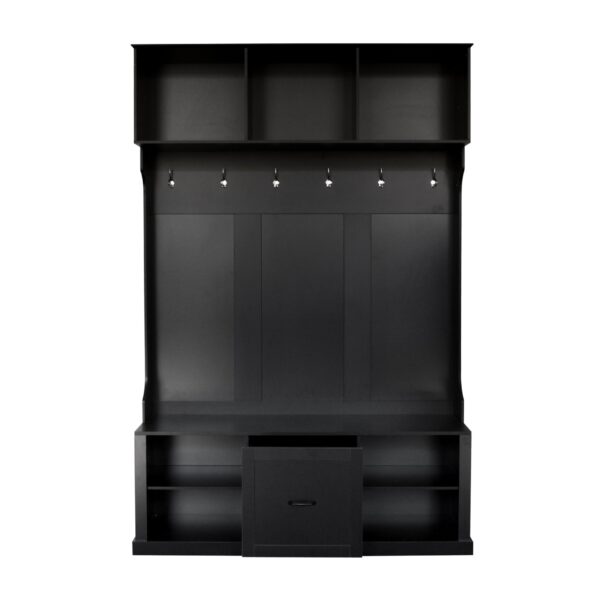 Hall Tree With 6 Hooks, Coat Hanger, Entryway Bench, 3 In 1 Design, A Spacious Drawer For Entrance, Living Room - Black