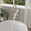 Freestanding Bathtub Faucet Floor Mount Tub Filler With Swivel Gooseneck Spout And Cylinder Handheld - Brushed Nickel - Image 5