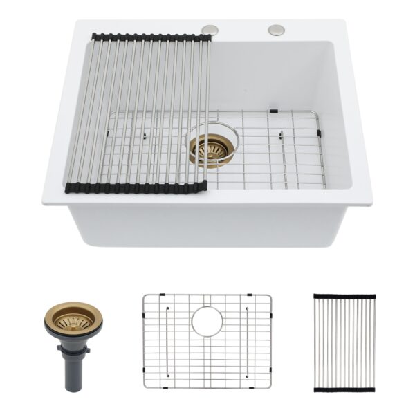 Kitchen Sink, Granite Composite Drop In Sink With Durable Design - White