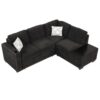 Sectional Pull-Out Sofa Bed L-Shaped Corner Sofa Couch With Storage Chaise, USB Ports, Power Sockets, Cup Holder For Living Room, Bedroom, Study - Black - Image 17