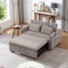 Convertible Sofa Bed Loveseat Sofa With Three USB Ports, Two Side Pockets, Two Cup Holders And 360° swivel Phone Holder For Living Room - Light Gray - Image 29