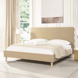 Stockholm - King Modern Wavy Headboard Platform Bed - Fawn Brown