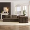 Oversized Upholstered Sectional Sofa Couch Set, Modular L Shaped Floor Sofa Set With 6 Pillows For Living Rooms - Brown - Image 12