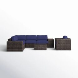 5 Person Outdoor Sectional Sofa Set With Frame And Glass Table - Espresso