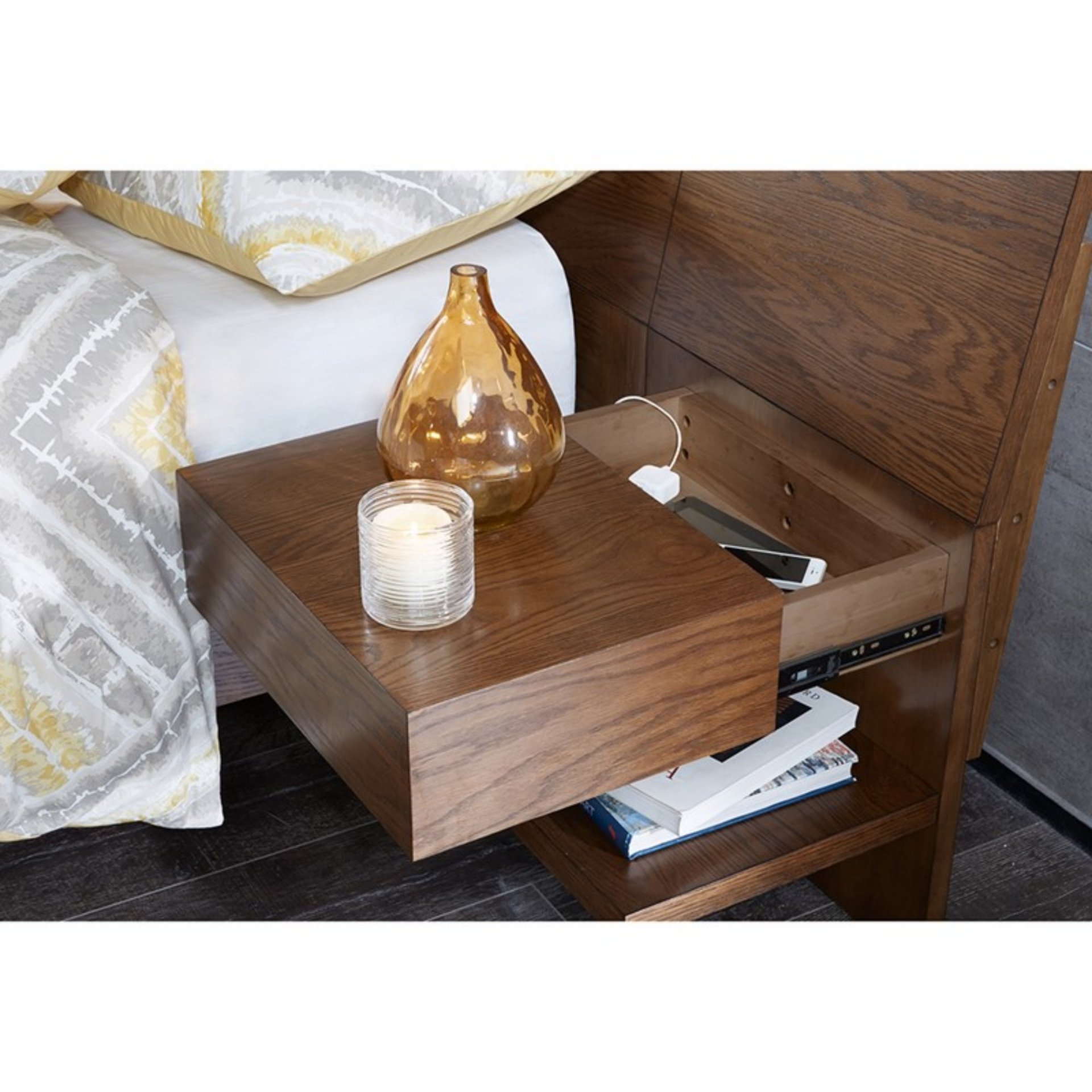 Queen Size Bed With Attached Nightstands And Hidden Storage - Pecan - Image 4