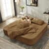 Multi Functional Sectional Sofa Bed With Independent Chaise Lounge And Functional Blanket - Camel - Image 10