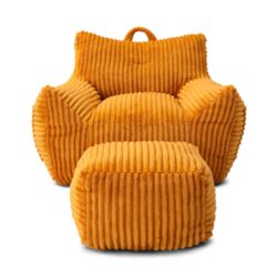 Giant Plush Bean Bag Chair With Armrests And Footstool For Adults - Yellow