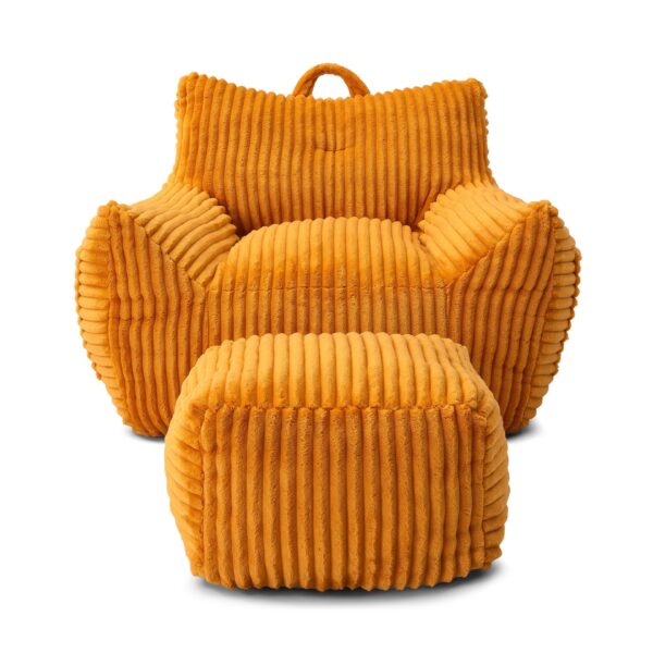 Giant Plush Bean Bag Chair With Armrests And Footstool For Adults - Yellow
