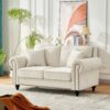 2 Seater Sofa With Rolled Arms, Tufted Upholstery, Nailhead Trim - Beige - Image 4