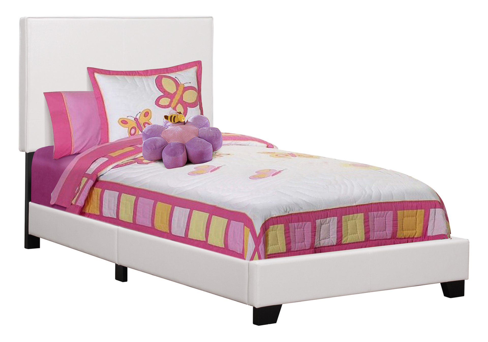 Twin Size Bed, Upholstered, Transitional - White - Image 2