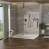 Oil Rubbed Bronze Shower System With Waterfall Tub Spout, 12" Ceiling Mount, Stainless Steel And Brass - Oil-Rubbed Bronze - Image 2