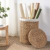 Round Tall Water Hyacinth Woven Wicker Laundry Hamper With Lid For Clothes Canvas Toys And Book Storage With Removable Liner - Natural / Light Brown - Image 5