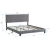 King Size Upholstered Platform Bed Frame With Button Tufted Linen Fabric Headboard, No Box Spring Needed, Wood Slat Support - Gray - Image 3