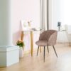 Adjust Legs Upholstered Teddy Faux Fur Dining Armrest Chair (Set of 2) - Light Brown - Image 9
