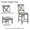 5 Piece Dining Table Set, Wooden Dining Square Table Set For 4, Counter Height Kitchen Table Set With Square Table And 4 Upholstered Chairs For Small Space - Gray - Image 5