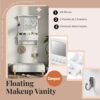 Floating Makeup Vanity With Big Mirror, Wall Mounted Storage Vanity With Drawers, Pockets & Hooks, Space Saving Decorative Home Organizer - White - Image 13