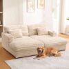 Upholstered Oversized Double Chaise Lounge Sofa With USB Ports And Cup Holders - Champagne - Image 3