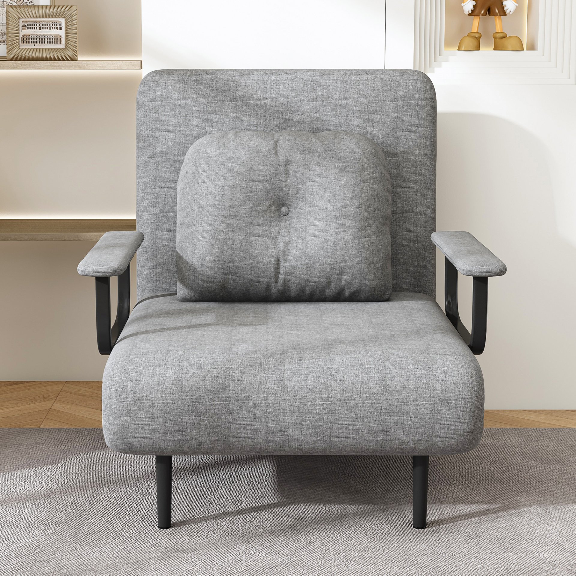 Folding Sofa Bed 5 In 1 Convertible Chair With Adjustable Backrest And Pillow Flannelette - Gray - Image 10