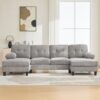 U Shaped Sectional Sofa Couch With Dual Chaise Lounges, Storage Pockets And Armrest Pillows - Gray - Image 5