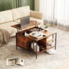 Lift Top Coffee Table With Storage, Adjustable Height Living Room - Black / Brown - Image 11