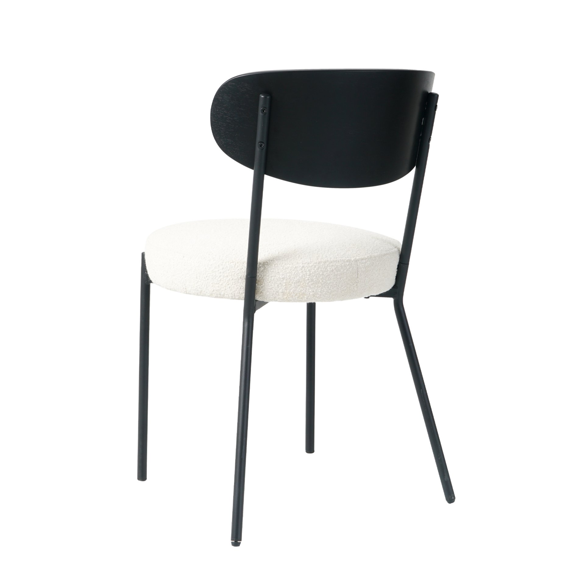 Boucle Modern Kitchen Dining Chair With Bentwood Ash Veneer Back And Black Metal Legs, (Set of 2) - Cream - Image 10