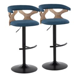 Gardenia - Contemporary Adjustable Barstool With Swivel And Rounded T Footrest (Set of 2) - Black / Blue