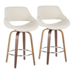 Fabrico - Mid-Century Modern Counter Stool (Set of 2) - Walnut / Cream