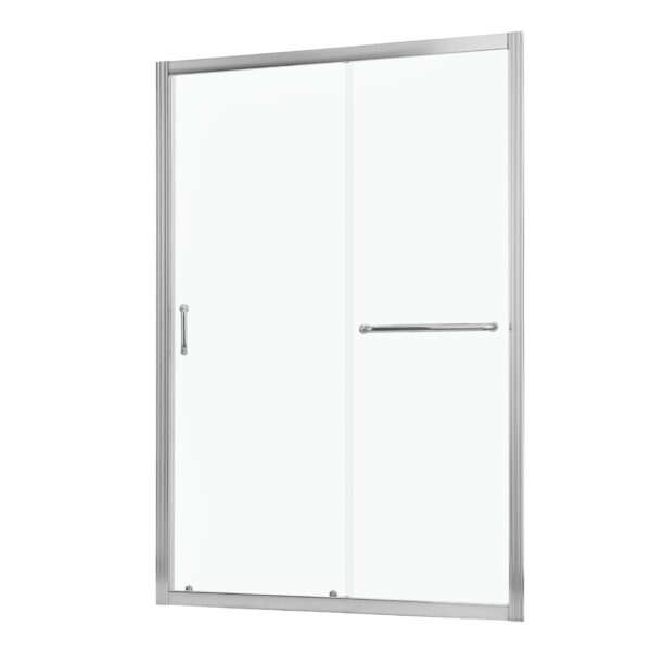 Single Sliding Bypass Shower Door, Tempered Glass Enclosure - Chrome