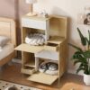 Furniture Style Multi Use Natural Cat Litter Box House With Flip Down Door - Natural - Image 2