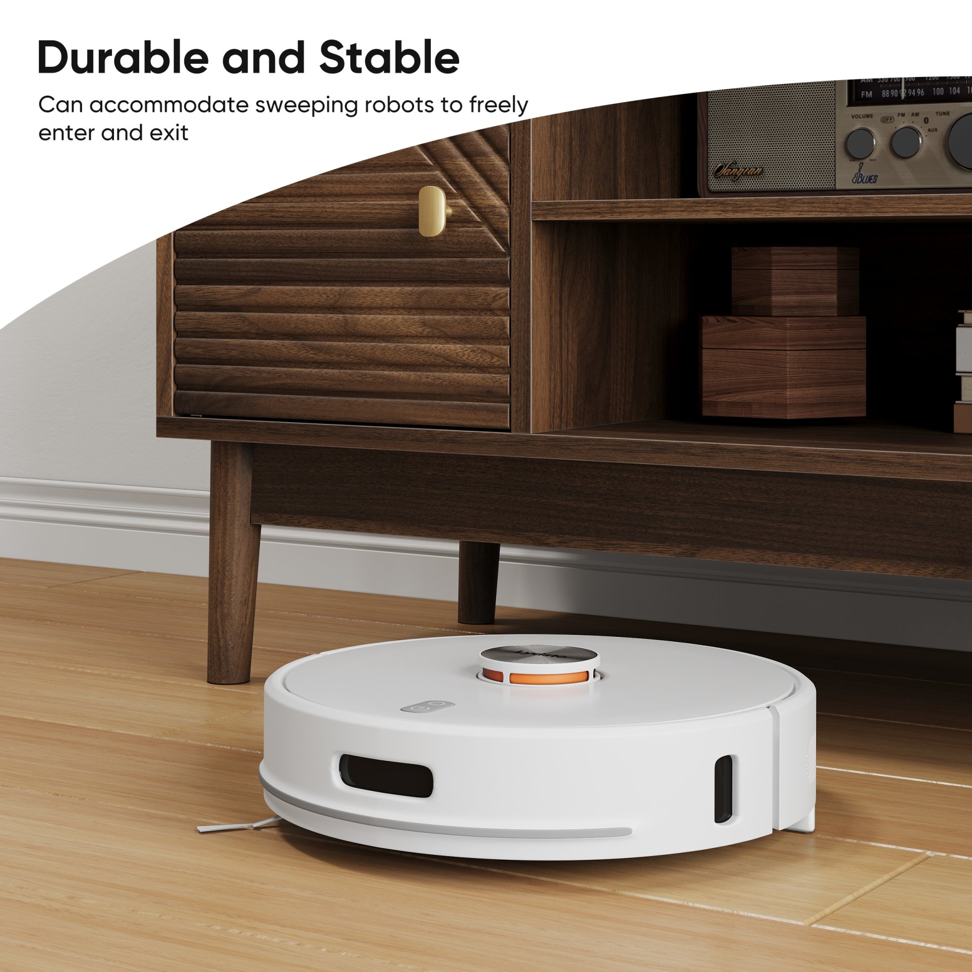 Mid Century Modern TV Stand Entertainment Center With Storage - Walnut - Image 8