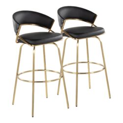 Jie - Fixed Height Contemporary Barstool With Swivel With Round Footrest (Set of 2) - Gold / Black