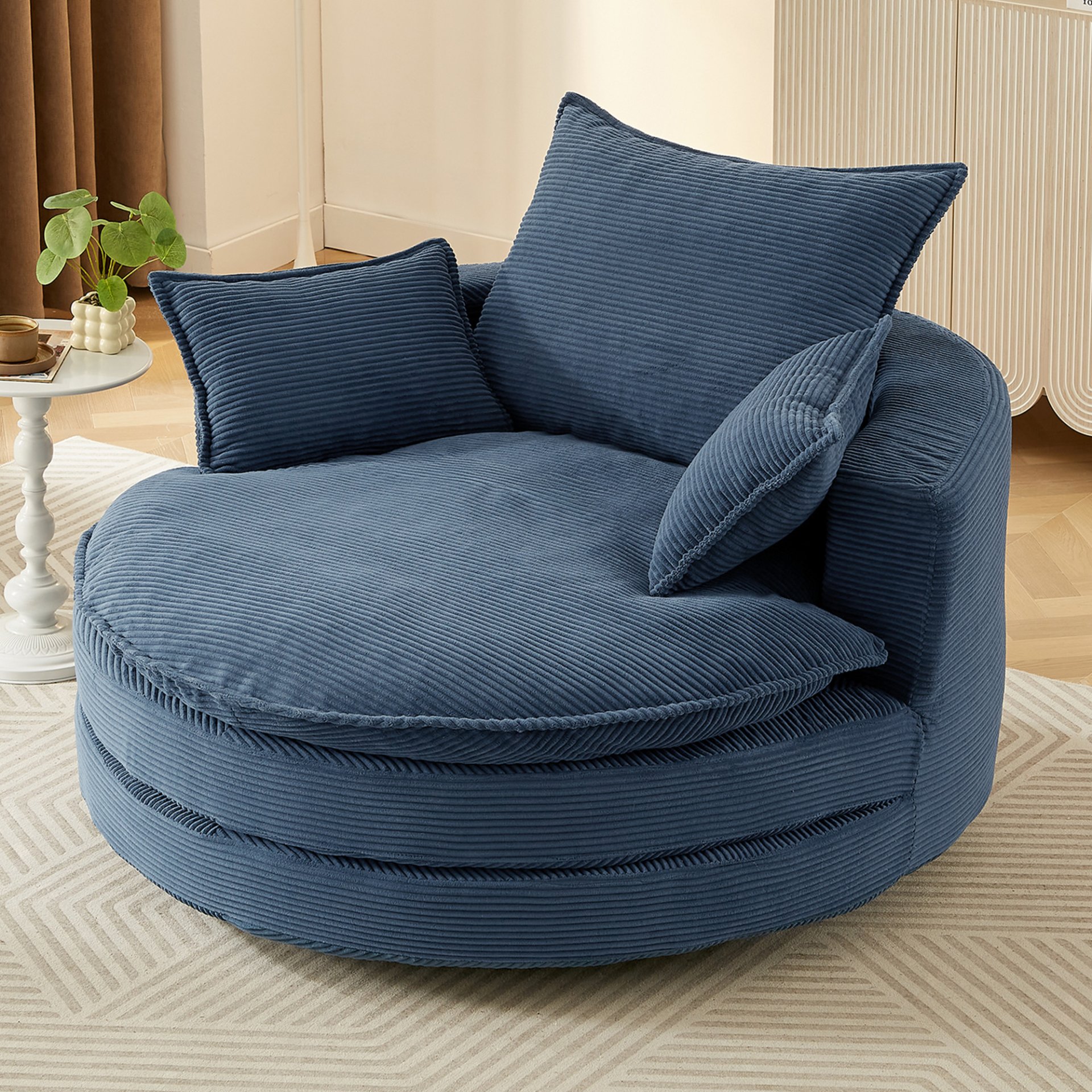 Modern 360° Swivel Sofa Chair With Dual Layer Cushion And Removable Pillows - Blue - Image 3