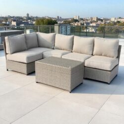 4 Person Patio Seating Set With Cushions, Handwoven Wicker - Gray Mix