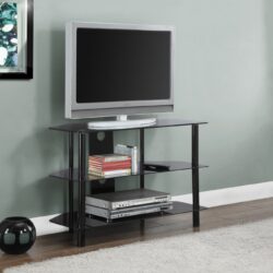 TV Stand, 36 Inch, Console, Media Entertainment Center, Storage Shelves, Contemporary & Modern - Black