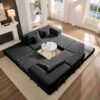 Oversized Upholstered Sectional Sofa Couch Set, Modular L Shaped Floor Sofa Set With 6 Pillows For Living Rooms - Black - Image 3