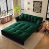 Queen Pull Out Sofa Bed, 3 In 1 Convertible Sleeper Tufted Sofa With 2 Soft Pillows - Green - Image 4