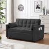 Modern Convertible Velvet Loveseat Futon Sofa With Sleeper Bed Function - Black - Image 2