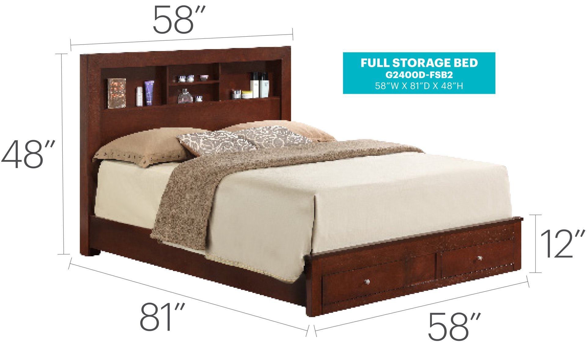 Full Storage Bed Transitional - Cherry - Image 2
