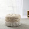 Yolanda - Floral Round Upholstered Accent Ottoman - Champagne Beige / Ivory - Image 6