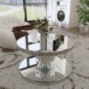 Luxury Double Tier Round Mirror Coffee & End Table With Fluted Glass Modern Sofa Side Table - Silver / Glass - Image 2