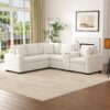 Modular L Shaped Convertible Sofa Bed With Pull Out Bed, Cup Holders & Storage - White - Image 10