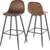 Bar Stools (Set of 2) Velvet Barstool Modern Counter Bar Height Chair With Back, Sturdy Metal Legs & Footrests, Island Stool For Kitchen Bar - Brown - Image 4