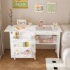 4 In 1 Folding Sewing Table With Lockable Wheels, Multi Functional Craft Station - White - Image 12