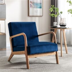 Classic Mid-Century Modern Accent Chairs, Open Framed Armchair With Cushioning - Blue